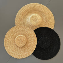 Load image into Gallery viewer, 18th Century Shallow Crown, Wide Brim Bergère Hat - Gold & Black Straw