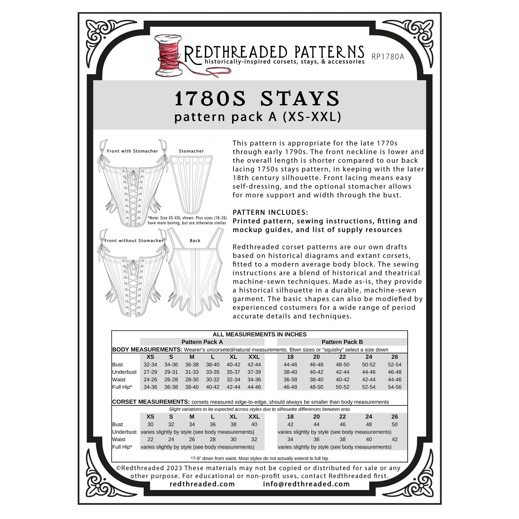 Redthreaded 1780s Stays Patterns